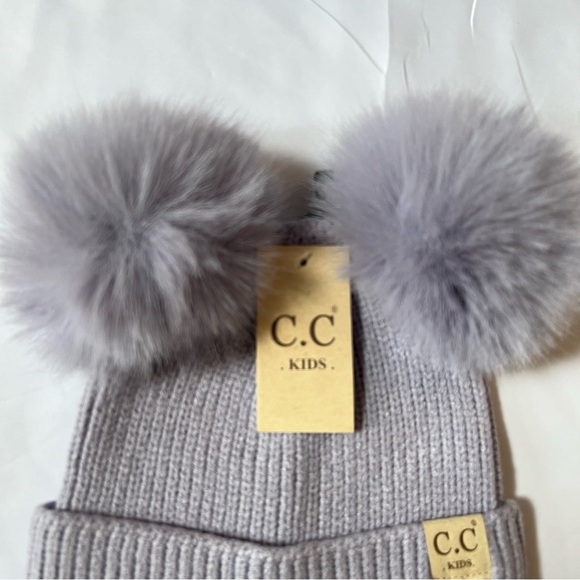 C.C Kids Light‎ Purple Warm Cozy Winter Rib-Knit Beanie Hat with Faux Fur Pompom - Picture 4 of 10
